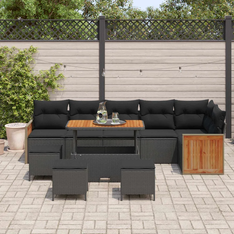 Sodo Sofų Rinkinys su pagalve 10 pcs Juoda