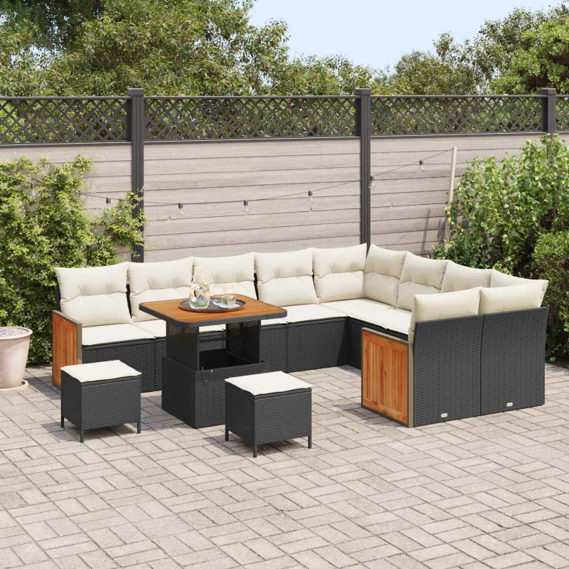 Sodo Sofų Rinkinys su pagalve 12 pcs Juoda ir kreminė