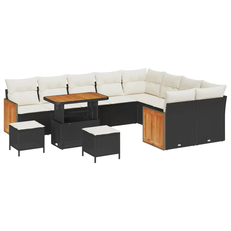Sodo Sofų Rinkinys su pagalve 12 pcs Juoda ir kreminė