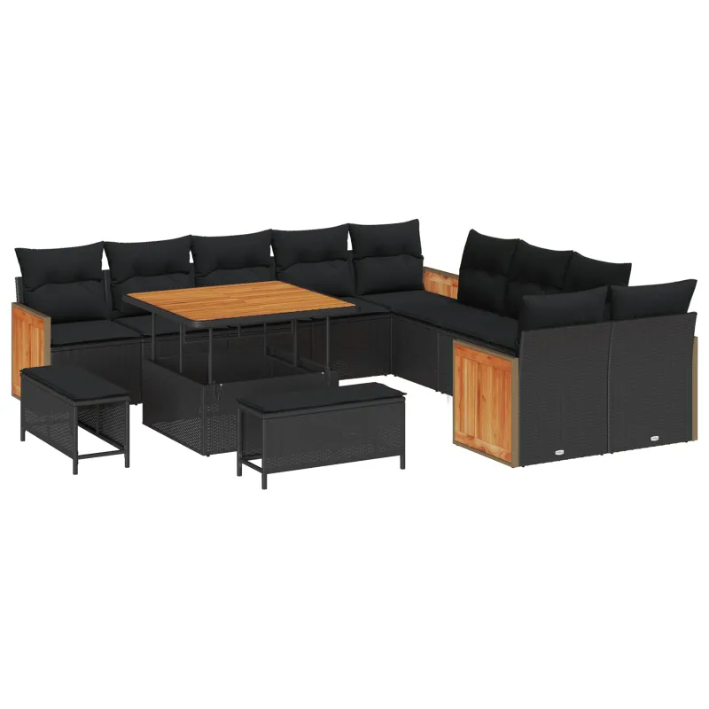 Sodo Sofų Rinkinys su pagalve 13 pcs Juoda