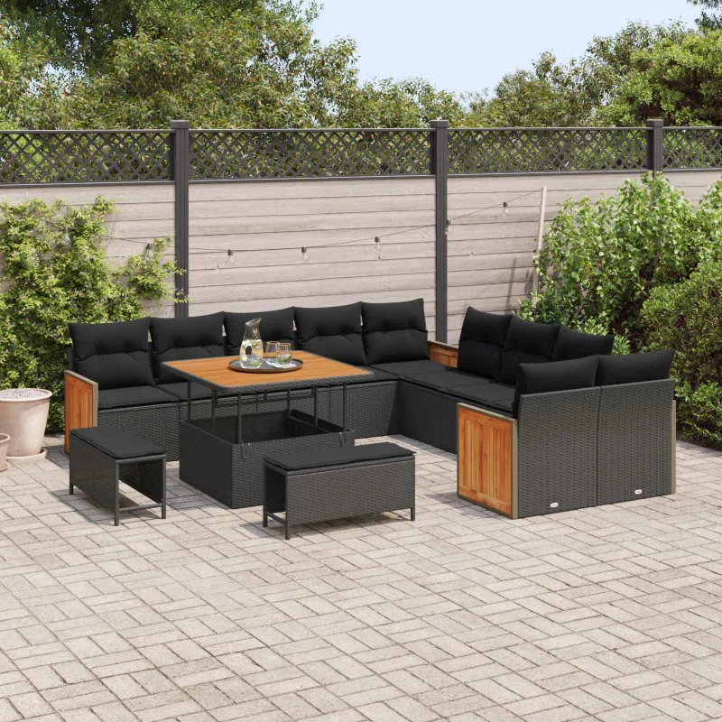 Sodo Sofų Rinkinys su pagalve 13 pcs Juoda