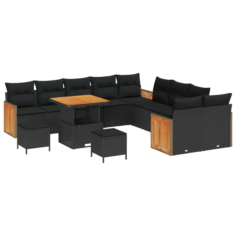 Sodo Sofų Rinkinys su pagalve 13 pcs Juoda