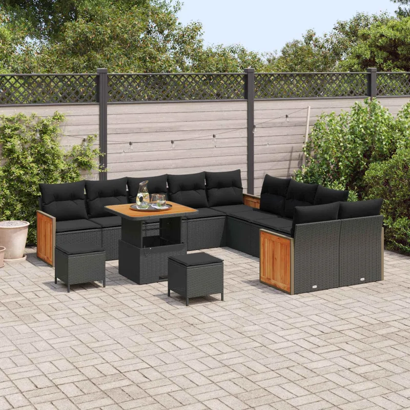 Sodo Sofų Rinkinys su pagalve 13 pcs Juoda