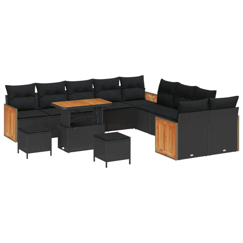 Sodo Sofų Rinkinys su pagalve 13 pcs Juoda