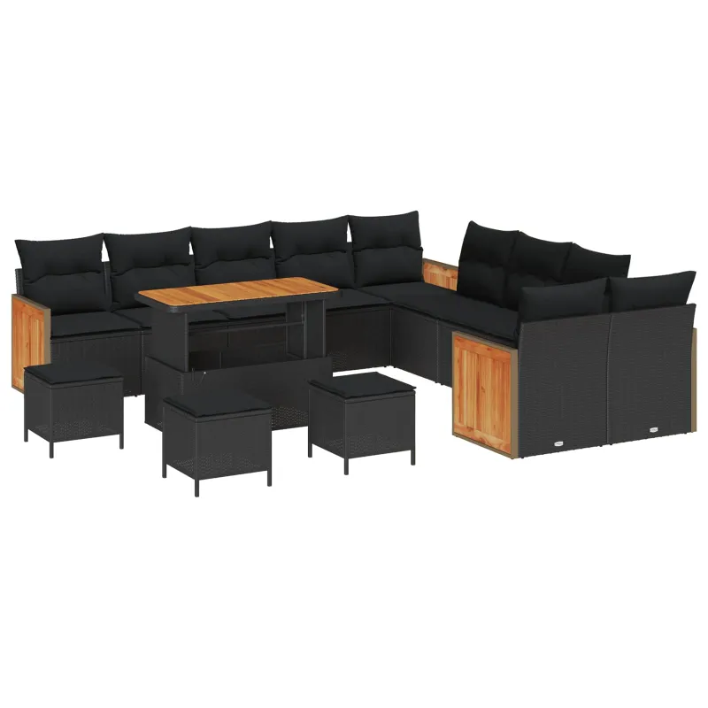 Sodo Sofų Rinkinys su pagalve 14 pcs Juoda