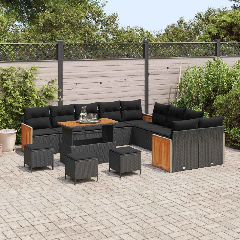 Sodo Sofų Rinkinys su pagalve 14 pcs Juoda