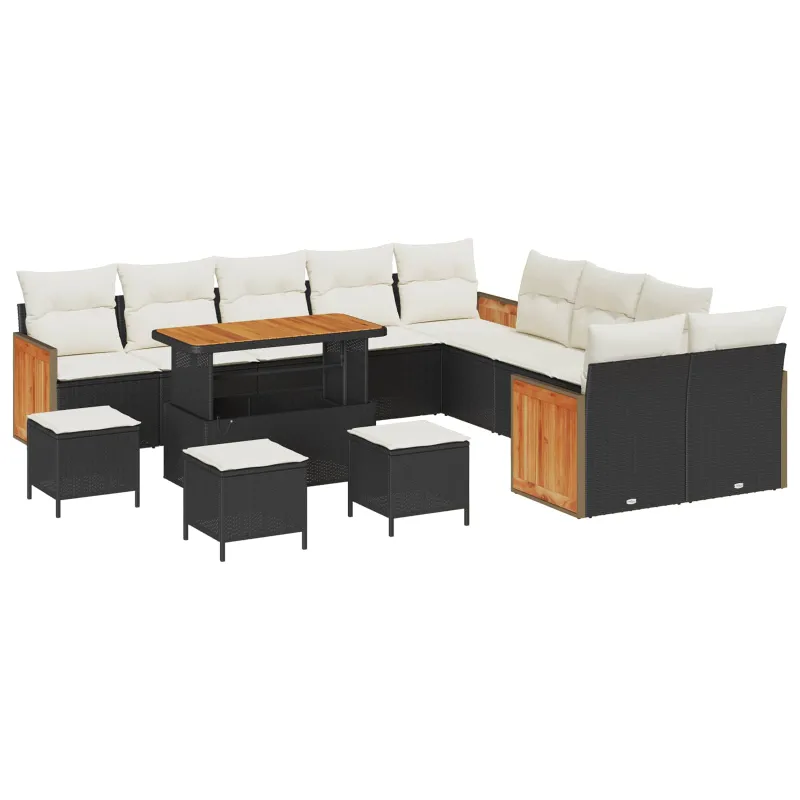 Sodo Sofų Rinkinys su pagalve 14 pcs Juoda ir kreminė