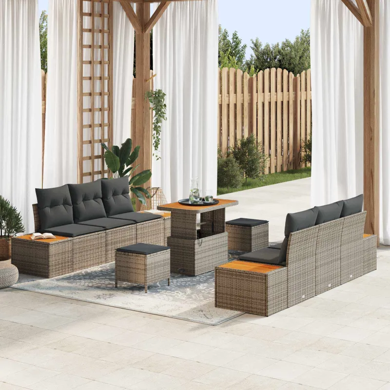 Sodo Sofų Rinkinys su pagalve 9 pcs Pilka