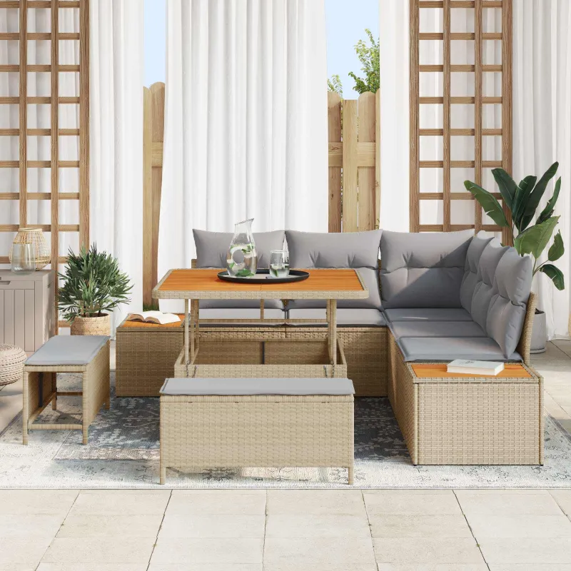 Sodo Sofų Rinkinys su pagalve 8 pcs Bežinė ir šviesiai pilka