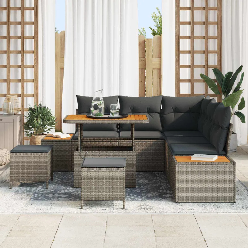 Sodo Sofų Rinkinys su pagalve 8 pcs Pilka