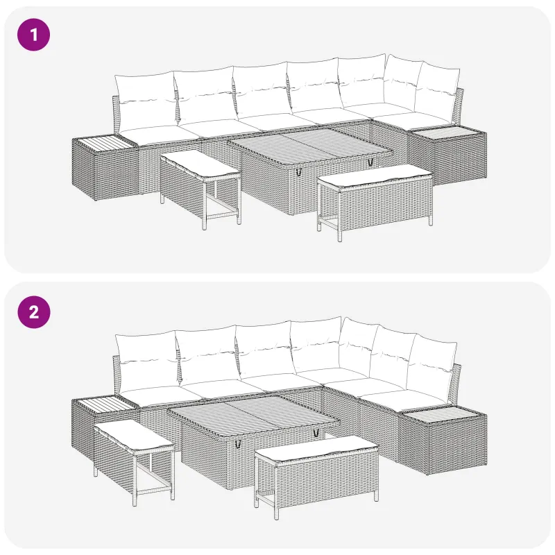 Sodo Sofų Rinkinys su pagalve 9 pcs Juoda ir kreminė
