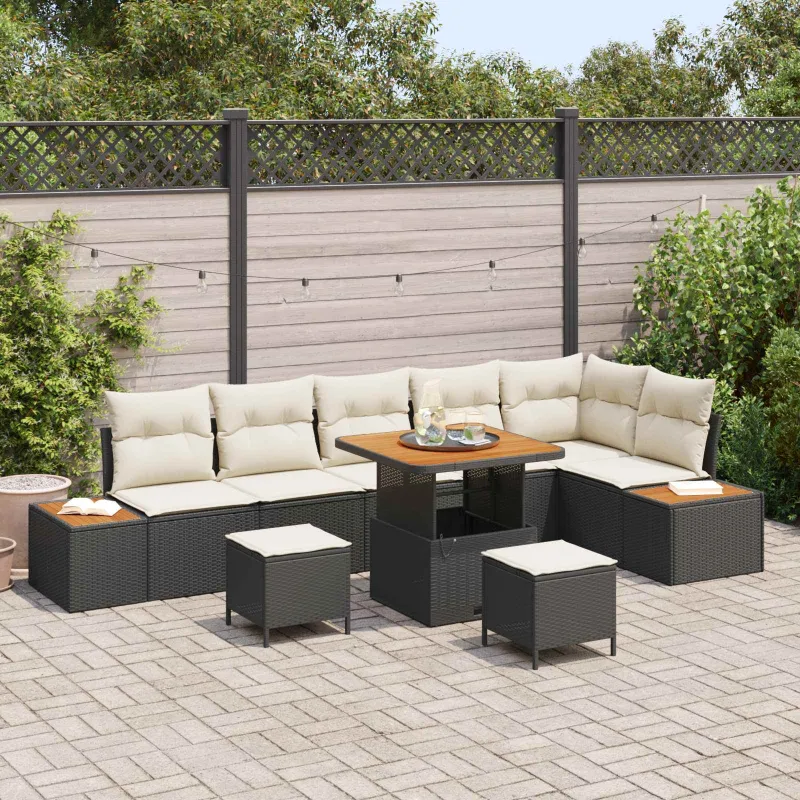Sodo Sofų Rinkinys su pagalve 9 pcs Juoda ir kreminė