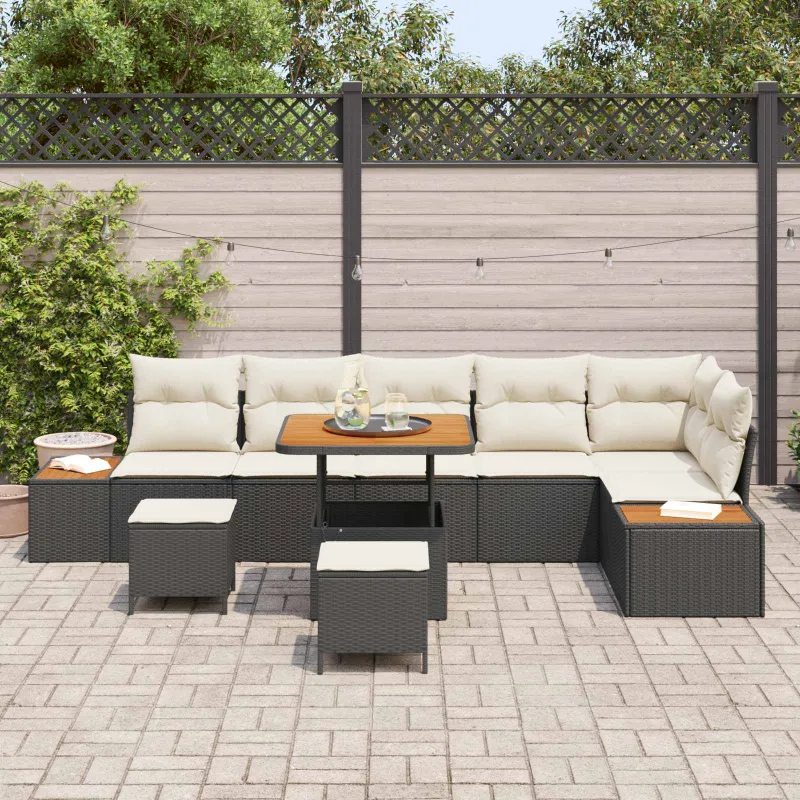 Sodo Sofų Rinkinys su pagalve 9 pcs Juoda ir kreminė