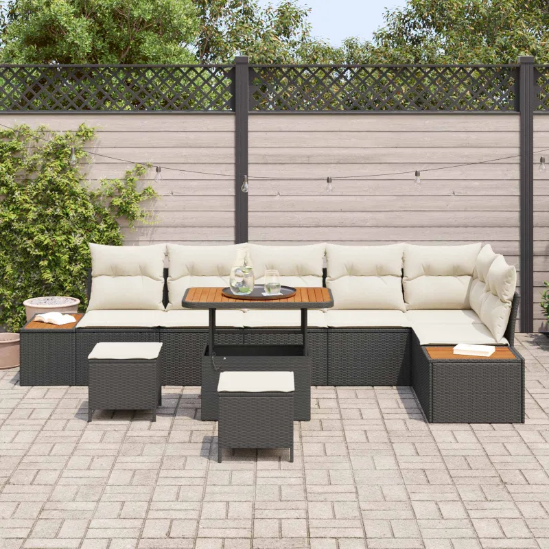 Sodo Sofų Rinkinys su pagalve 9 pcs Juoda ir kreminė