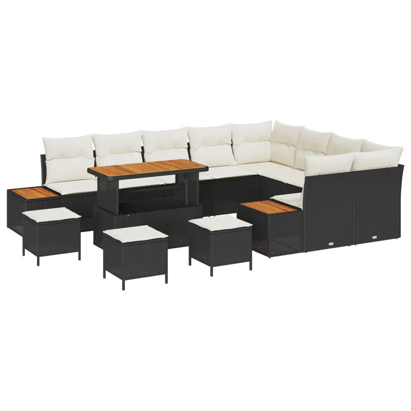 Sodo Sofų Rinkinys su pagalve 13 pcs Juoda ir kreminė