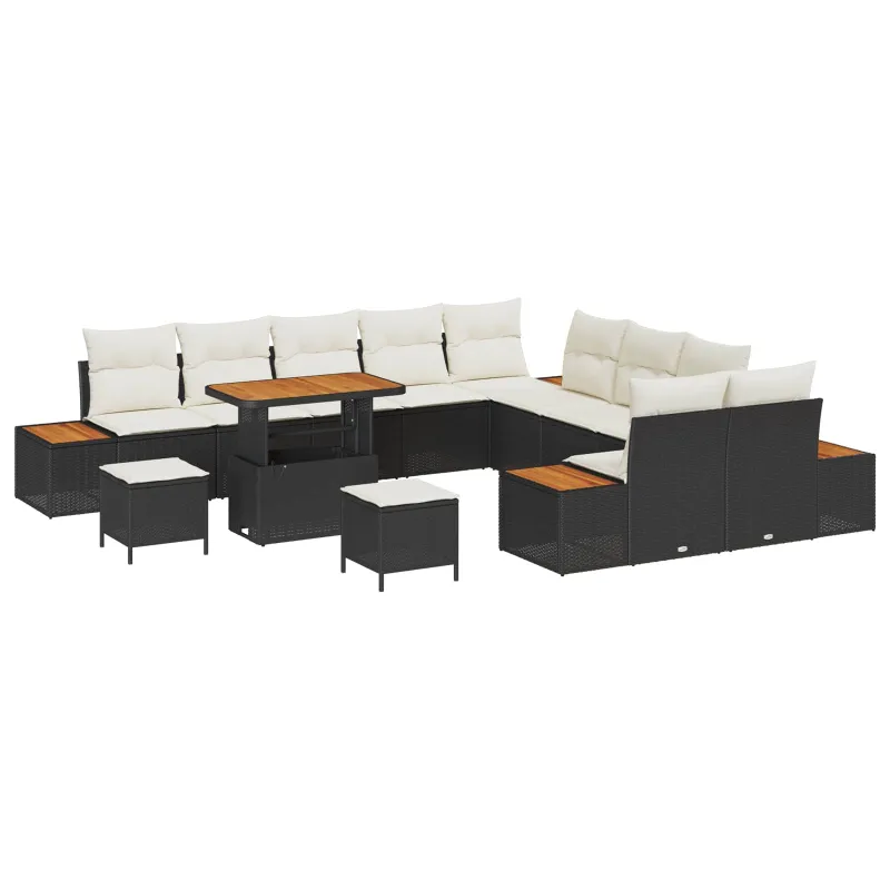 Sodo Sofų Rinkinys su pagalve 13 pcs Juoda ir kreminė