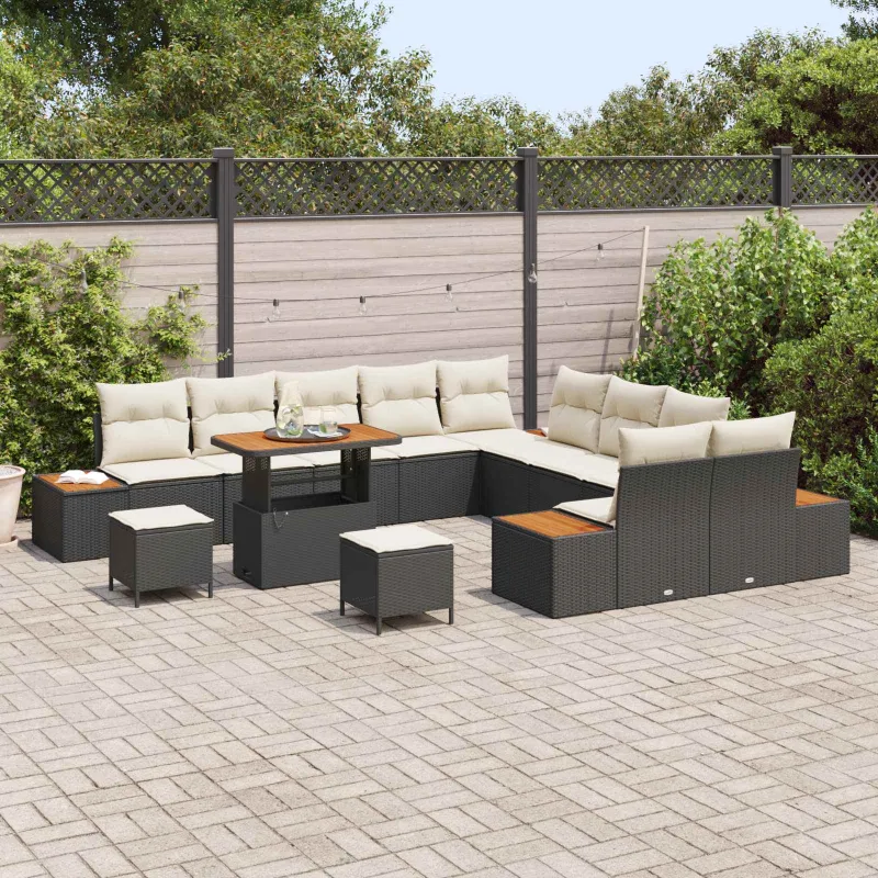Sodo Sofų Rinkinys su pagalve 13 pcs Juoda ir kreminė