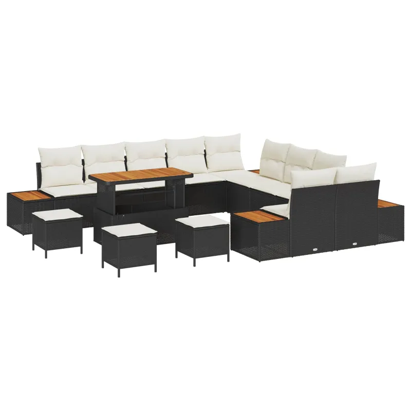 Sodo Sofų Rinkinys su pagalve 14 pcs Juoda ir kreminė