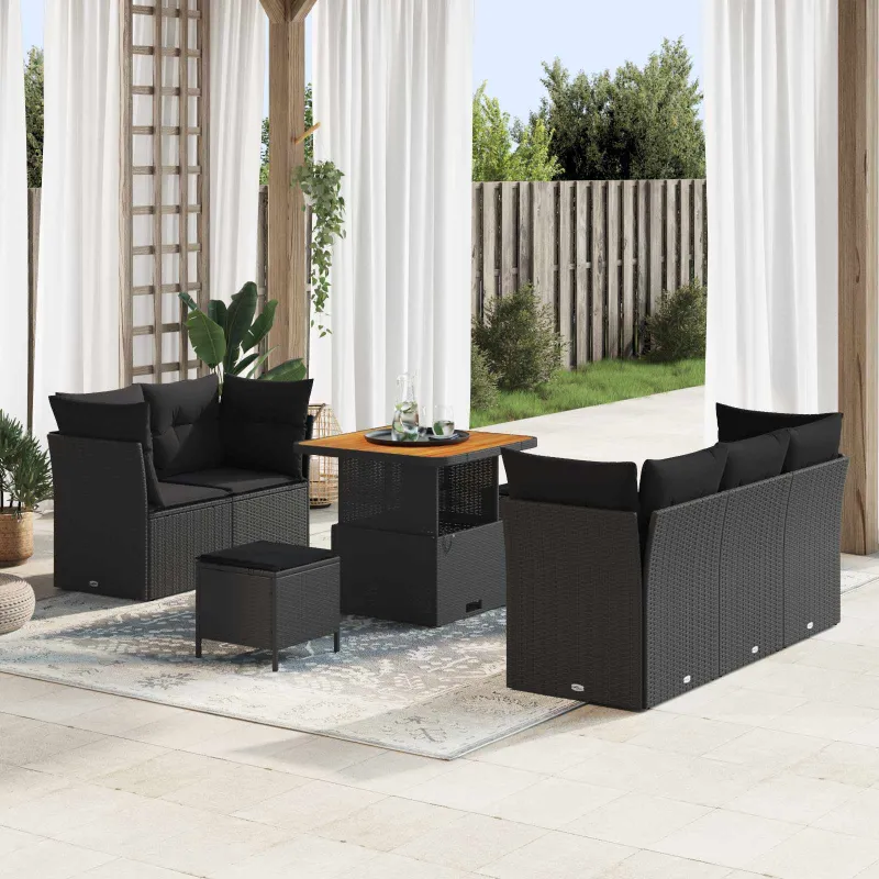 Sodo Sofų Rinkinys su pagalve su saugykla 8 pcs Juoda