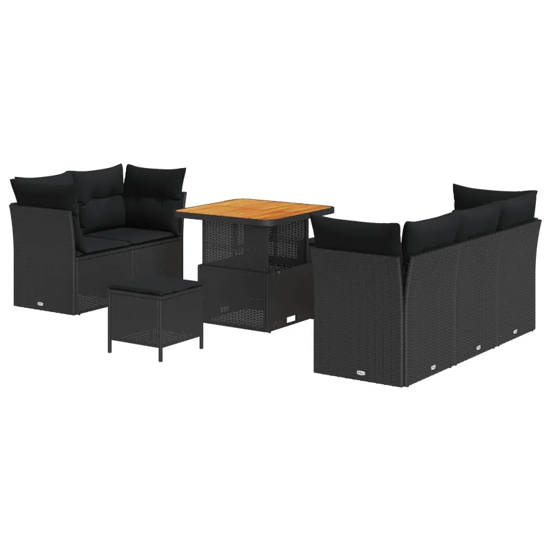 Sodo Sofų Rinkinys su pagalve su saugykla 8 pcs Juoda