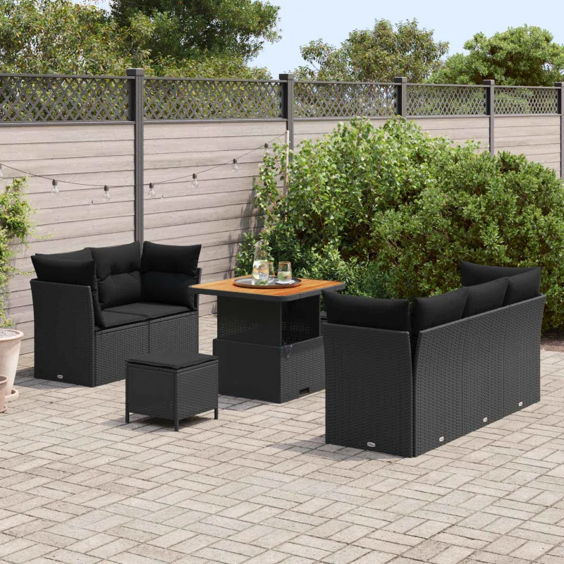 Sodo Sofų Rinkinys su pagalve su saugykla 8 pcs Juoda