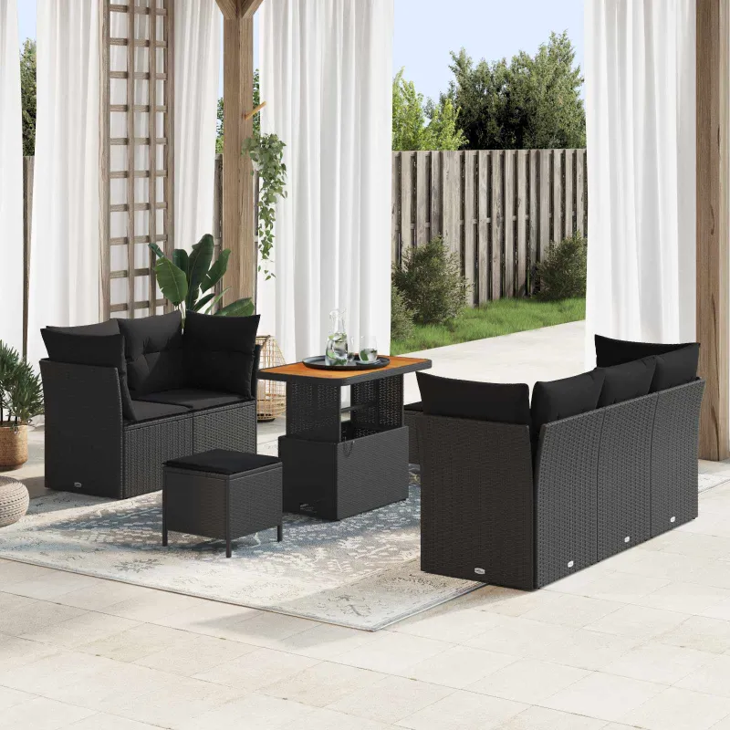 Sodo Sofų Rinkinys su pagalve su saugykla 8 pcs Juoda