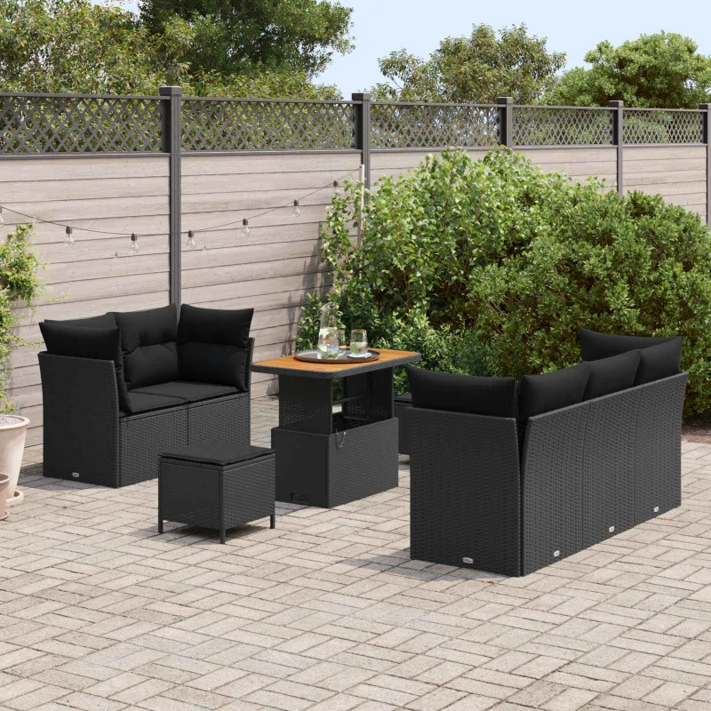 Sodo Sofų Rinkinys su pagalve su saugykla 8 pcs Juoda
