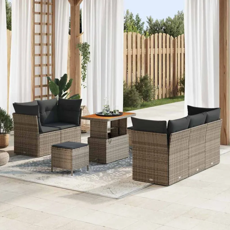 Sodo Sofų Rinkinys su pagalve su saugykla 8 pcs Pilka