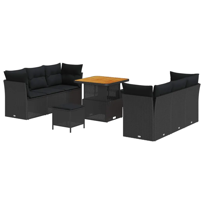 Sodo Sofų Rinkinys su pagalve 9 pcs Juoda poliratanas