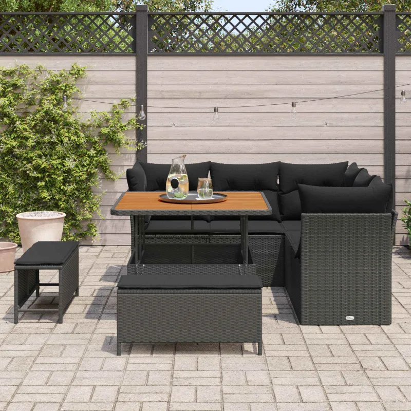 Sodo Sofų Rinkinys su pagalve su saugykla 8 pcs Juoda