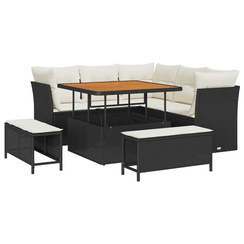 Sodo Sofų Rinkinys su pagalve 8 pcs Juoda ir kreminė