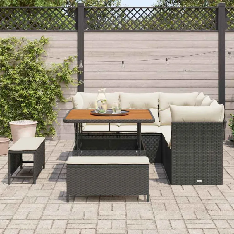 Sodo Sofų Rinkinys su pagalve 8 pcs Juoda ir kreminė