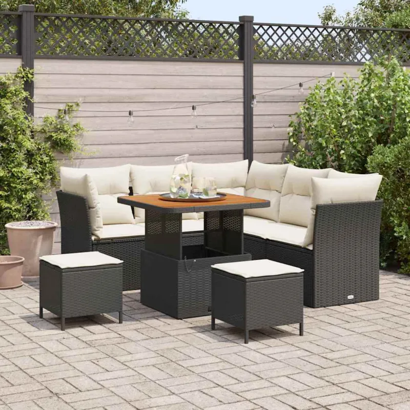 Sodo Sofų Rinkinys su pagalve 8 pcs Juoda ir kreminė