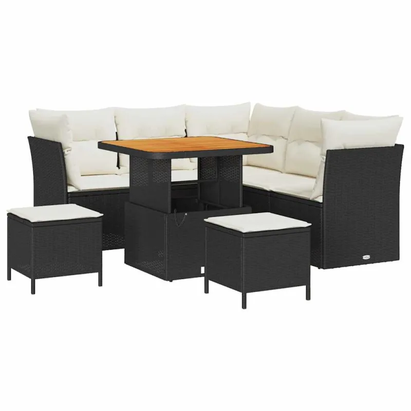 Sodo Sofų Rinkinys su pagalve 8 pcs Juoda ir kreminė