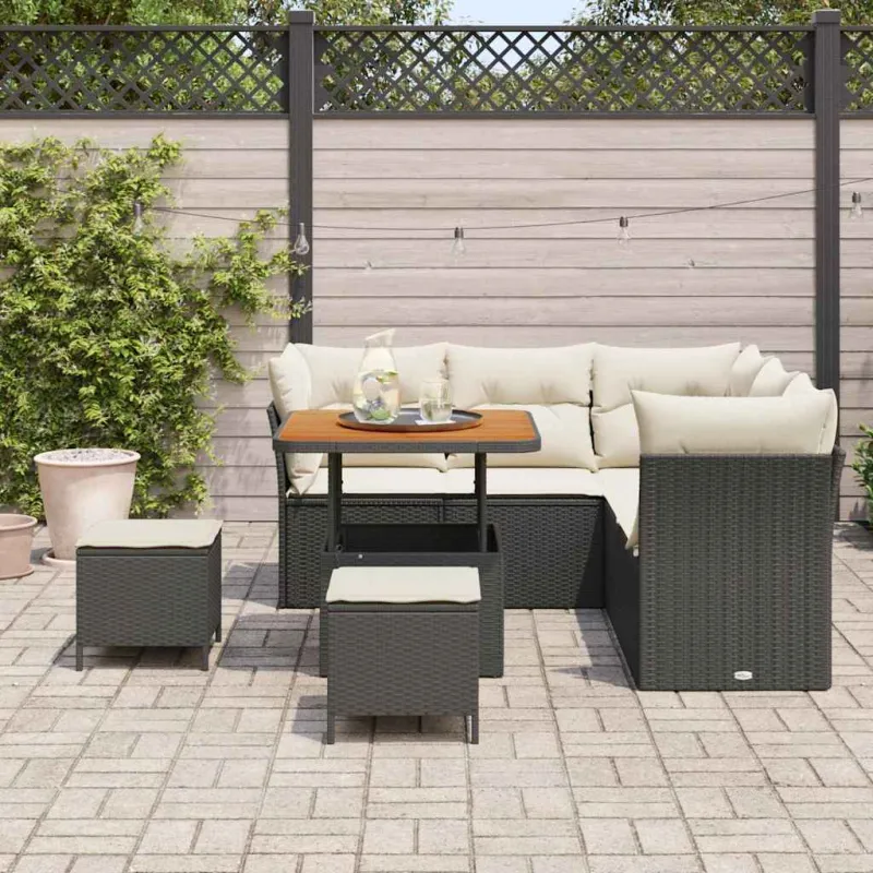 Sodo Sofų Rinkinys su pagalve 8 pcs Juoda ir kreminė