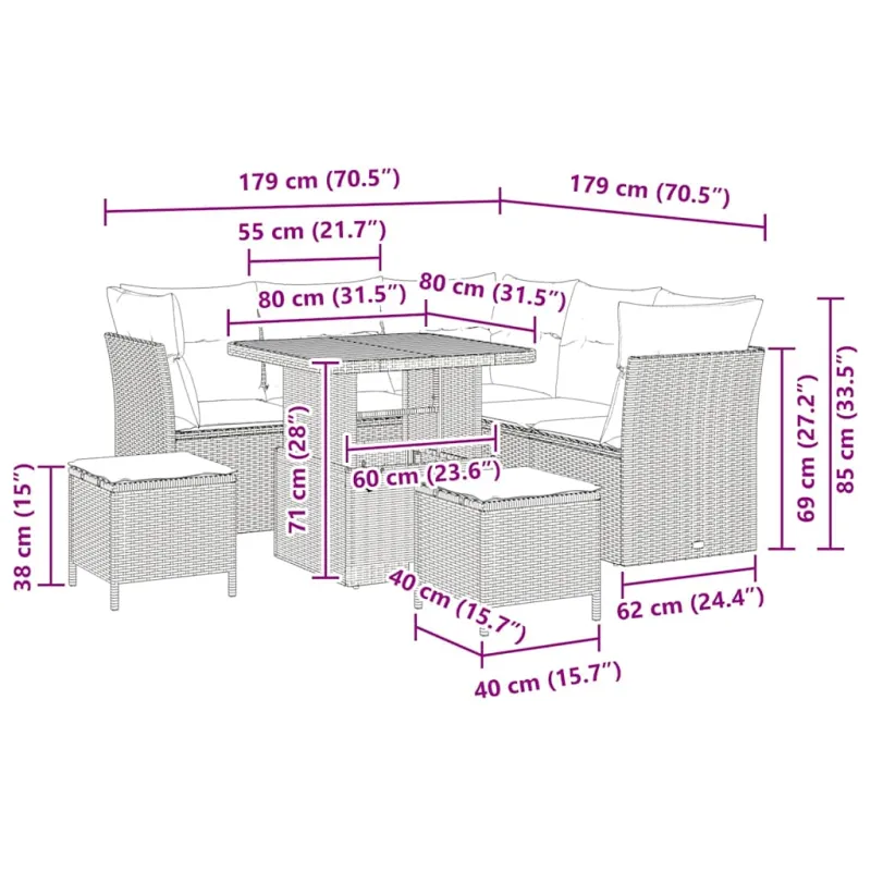 Sodo Sofų Rinkinys su pagalve 8 pcs Juoda ir kreminė