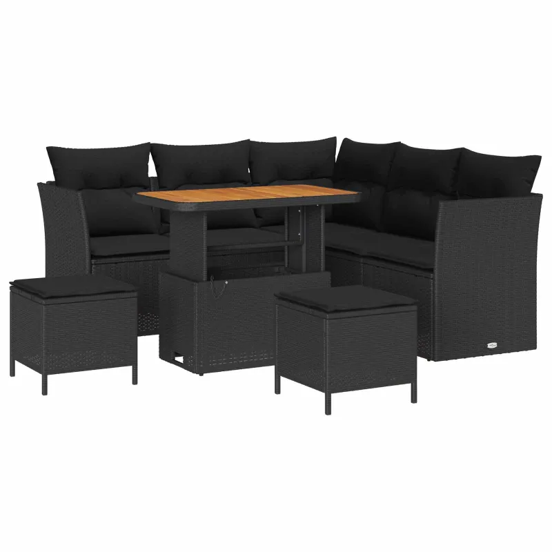 Sodo Sofų Rinkinys su pagalve su saugykla 8 pcs Juoda