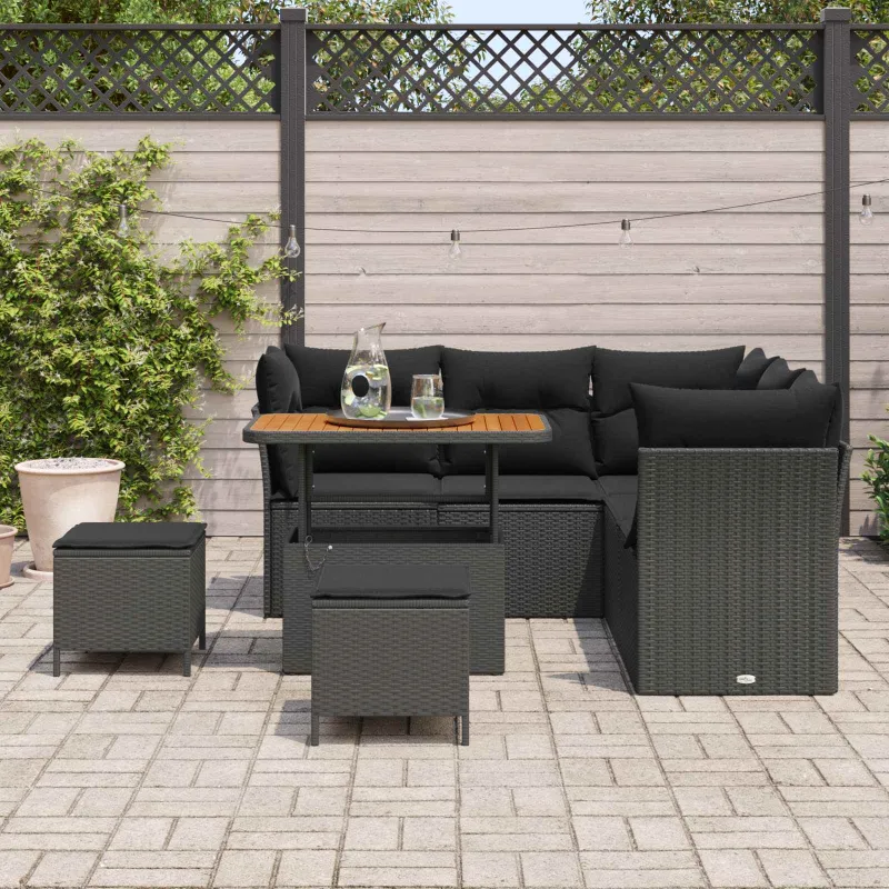 Sodo Sofų Rinkinys su pagalve su saugykla 8 pcs Juoda