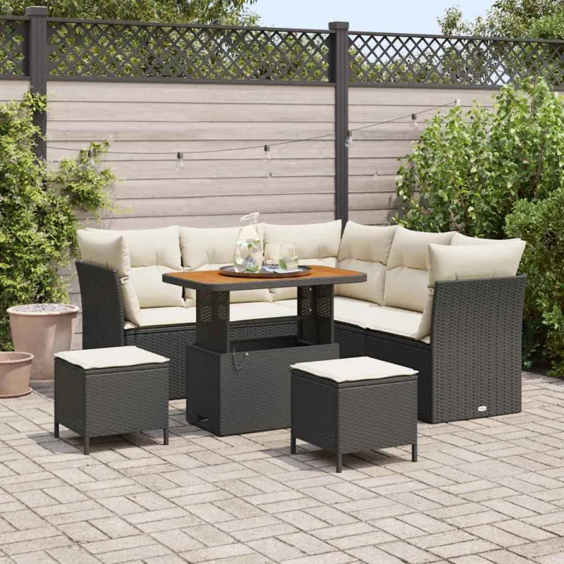 Sodo Sofų Rinkinys su pagalve 8 pcs Juoda ir kreminė