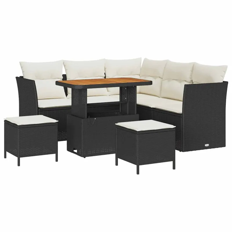 Sodo Sofų Rinkinys su pagalve 8 pcs Juoda ir kreminė