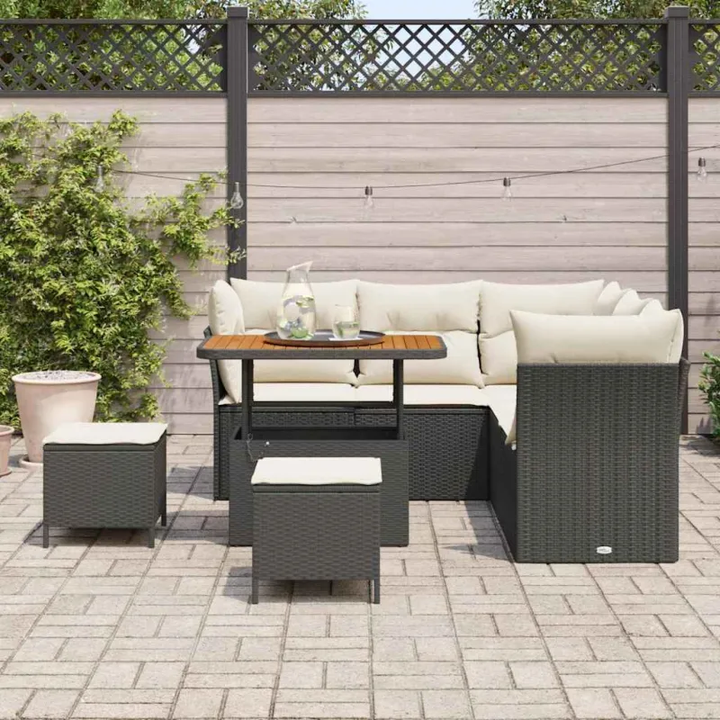 Sodo Sofų Rinkinys su pagalve 8 pcs Juoda ir kreminė