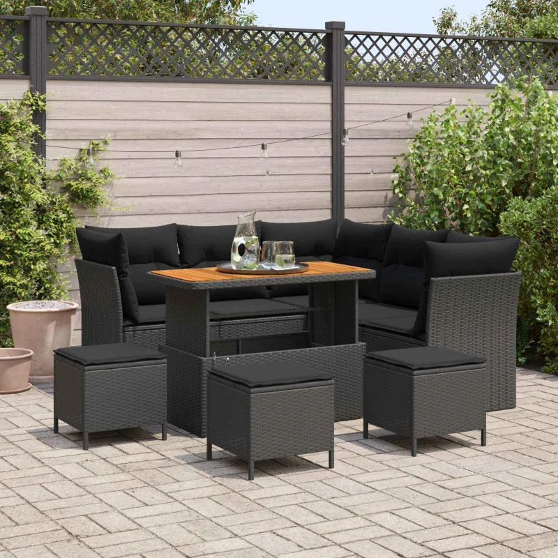 Sodo Sofų Rinkinys su pagalve su saugykla 9 pcs Juoda