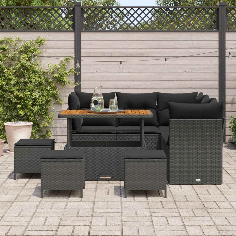 Sodo Sofų Rinkinys su pagalve su saugykla 9 pcs Juoda