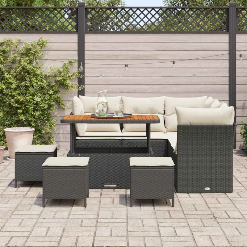 Sodo Sofų Rinkinys su pagalve 9 pcs Juoda ir kreminė
