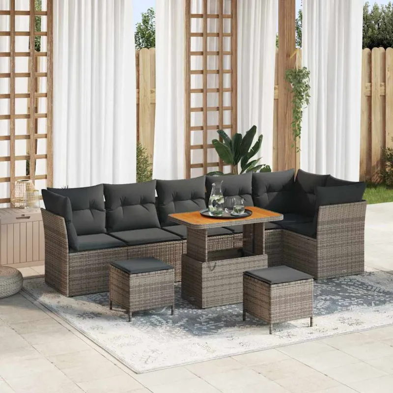 Sodo Sofų Rinkinys su pagalve su saugykla 9 pcs Pilka