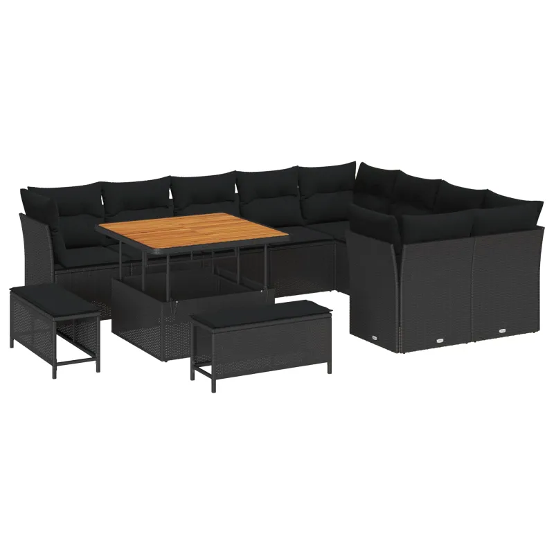 Sodo Sofų Rinkinys su pagalve su saugykla 12 pcs Juoda