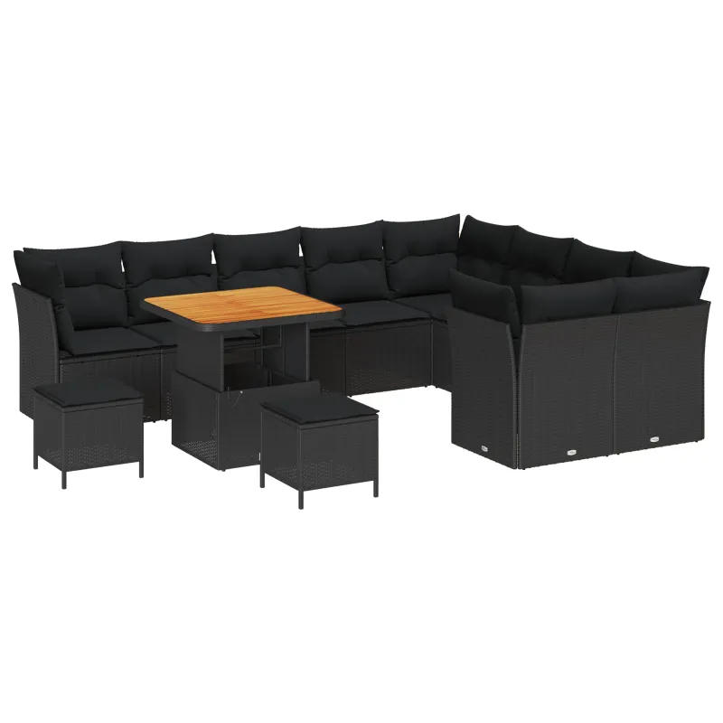Sodo Sofų Rinkinys su pagalve su saugykla 12 pcs Juoda