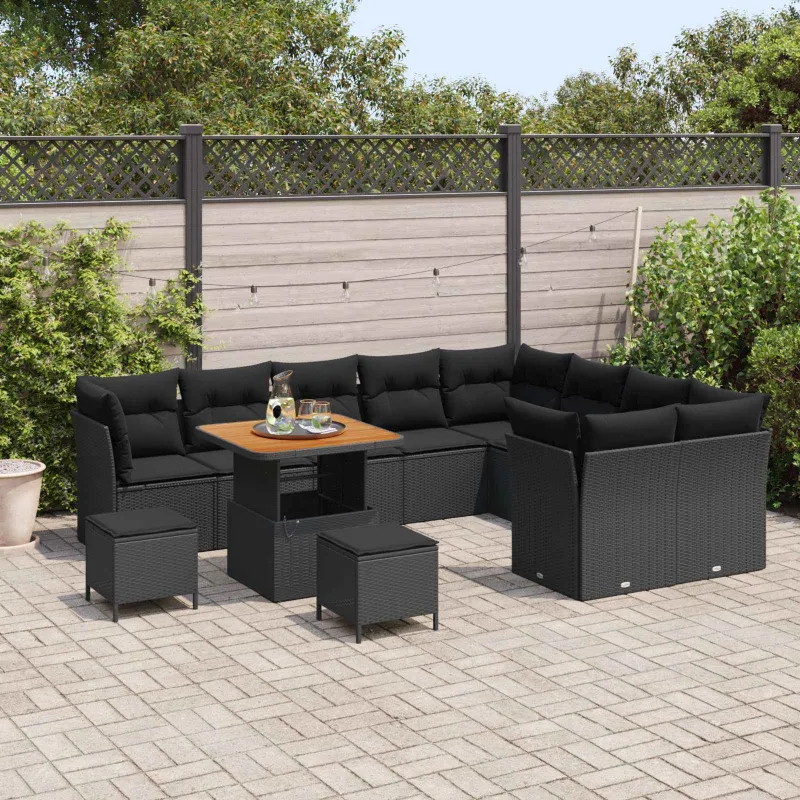 Sodo Sofų Rinkinys su pagalve su saugykla 12 pcs Juoda