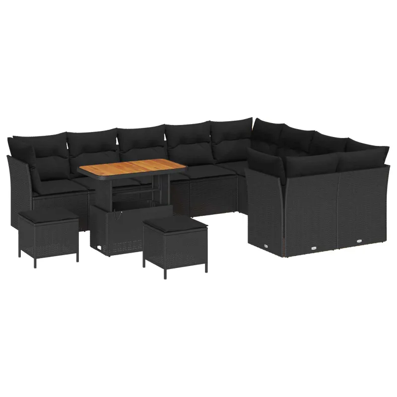 Sodo Sofų Rinkinys su pagalve su saugykla 12 pcs Juoda