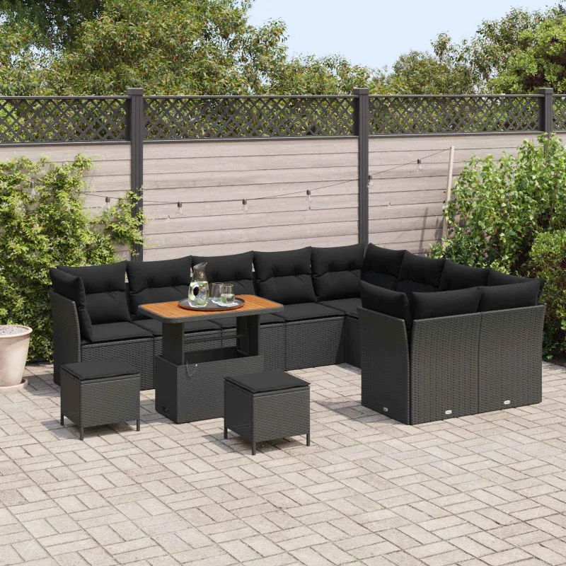 Sodo Sofų Rinkinys su pagalve su saugykla 12 pcs Juoda